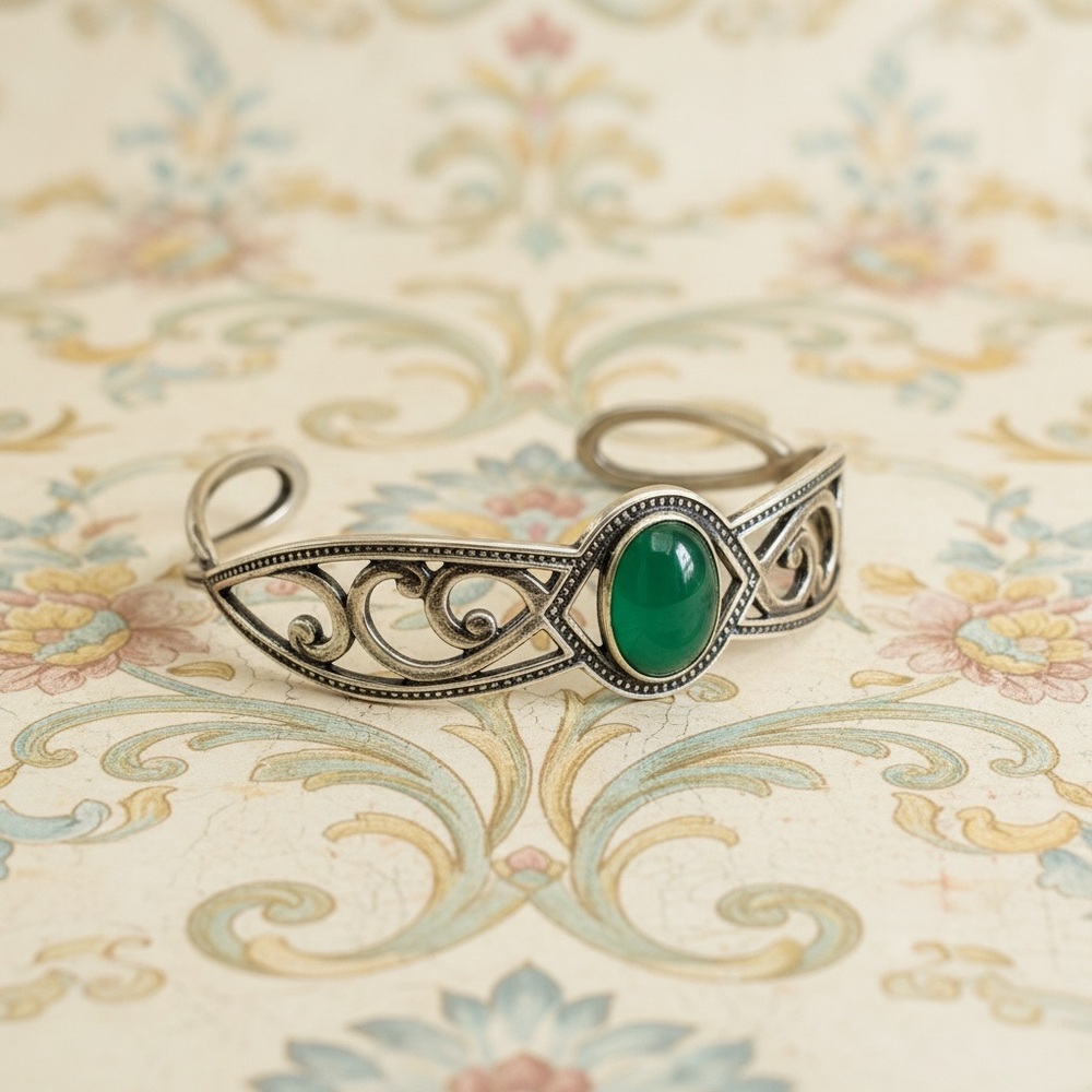 - Carolyn Pollack Cuff With green Cabochon - Picture 3 of 8